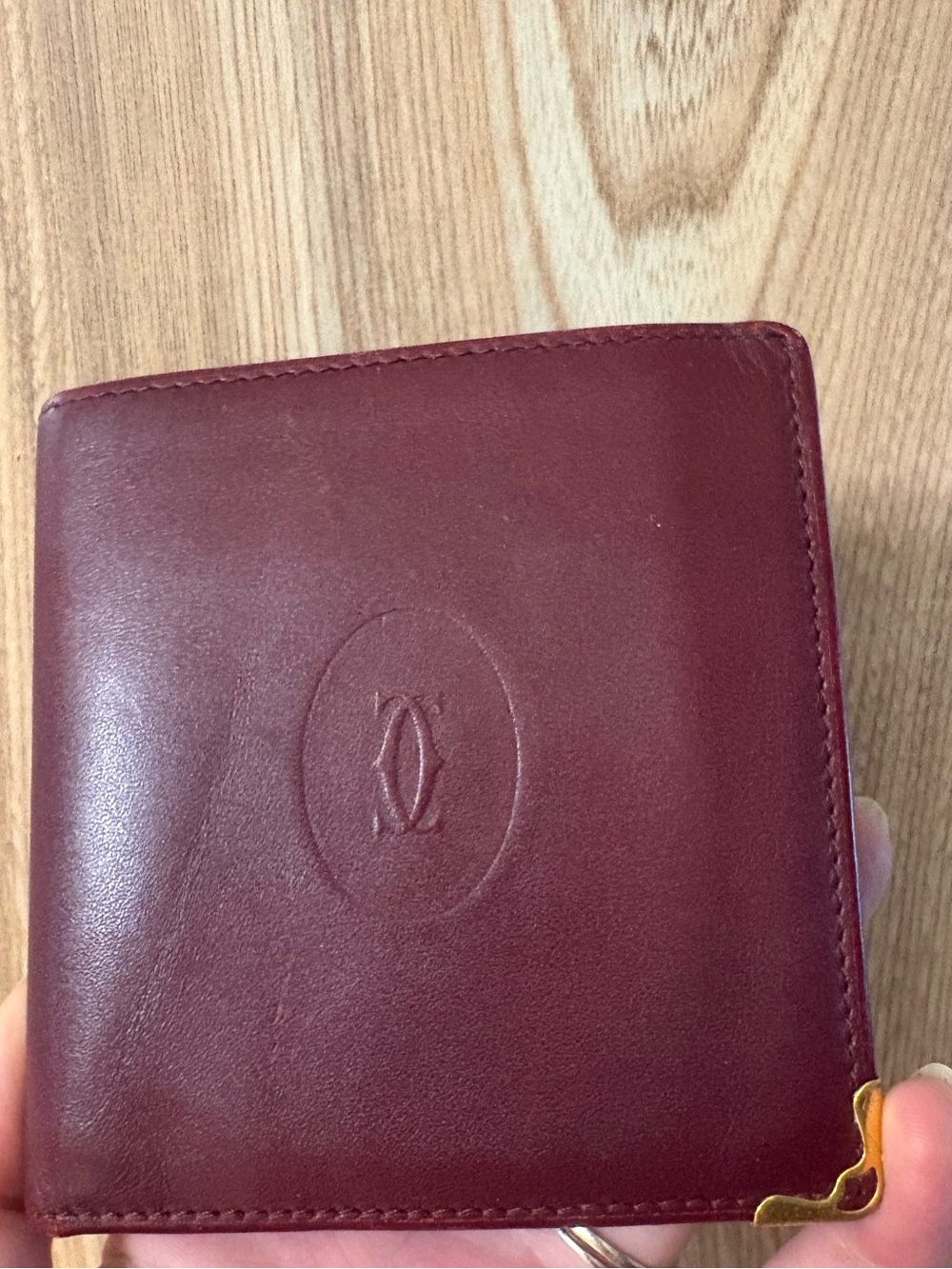 Authentic Cartier Must de Cartier Bifold Wallet Burgundy Leather Gold Vintage